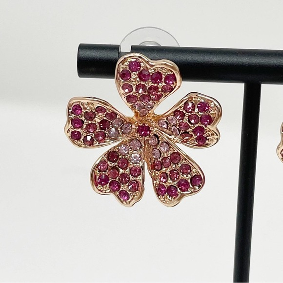 JTV Off Park Collection Pink Ombre Crystal Rose Tone Flower Earrings - Picture 2 of 7